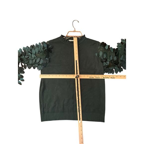 Sioni Milano Sweater Winter Green Embellished Sleeve Frill Neck Womens Large NWT - Picture 4 of 5